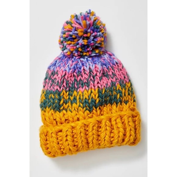 NEW Free People Tide Stripe Knit Pom Beanie Sunshine - Picture 8 of 14